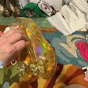 Gold Glitter Heels with Bow Accents